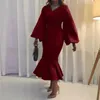 Robes décontractées prowow sirène féminine élégante robe maxi longue manche bouffante en V