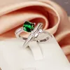 Cluster Rings Light Luxury Geometry Design Green Square Diamond Ring Creative Shiny Zircon Jewelry Wedding Party 925 Sterling Silver