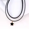 Pendant Necklaces Gothic Double-Layer Thin PU Leather Choker Necklace Acrylic Star Pendant Collar Women Clavicle Chain Sexy Jewelry Drop Shipping240408