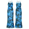 Casual jurken Tie-geverfde bloemen Backless Long Beach Dress Women Summer Off Schouder Cross Banden Slit Night 2024 Club-outfit