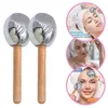 Decorative Figurines Design Custom Logo Stainless Steel Metal Cryo Tool Facial Massage Wooden Handle Ice Globes For Face