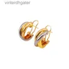 Высококачественный 1to1 логотип бренда женский дизайнерский дизайнерский серьги Картер Три кольца три цветных серьги Серебряное золото розовое золото не выцветающие AAA+ качественные серьги -свисы