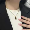 Pendant Necklaces Stainless Steel Necklaces Black Exquisite Minimalist Square Pendant Choker Chains Fashion Necklace for Women Jewelry Party Gifts240408