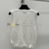 Women Diamond Check Knit Vest Designer Rhinestones Embellished Knitted Camisole Women Knits Tee Women's Sleeveless Knit Tops