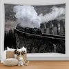 Tapisseries Nature Forest Snow Scene Tapestry Train Mönster Estetiskt rum Dekor matta vägg hängande hem sovsal sovrum dekoration