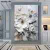 Floral Impasto Style Poster, Abstract White Flowers Canvas Målning, tryckväggkonstbild, modern vardagsrumsdekor oramad