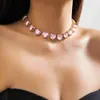 Pendant Necklaces Salircon Luxury Pink Heart Shaped Rhinestone Chain Clavicle Necklace Womens Exquisite Charm Choker Banquet Party Neck JewelryQ0X9