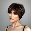 Dark Brown Mixed Copper Highlight Straight s With Bangs Short Pixie Cut Synthetic for Women Daily Lolita Heat Resistant 240327