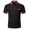 Polo Summer ShortSleeved Basic Mens Mens Plaid Colorblock Tshirt Tops Pocket Pocket Male Mason Button Polos 240402