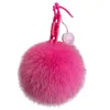 Hete roze gezwollen auto sleutelhanger grote pom pom ball tas charme luxe meisjes sleutelen bont hanger geschenken voor vriendin