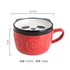 Tasses tasses en porcelaine de caricature de style japonais avec couvercle tasses ménagers tasse de café petit déjeuner étudiant soulagement de lait artisanat
