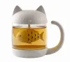 Cat Glass Tea Mug Cup with Fish Tea Infuser Strainer Filter 250ML (White)