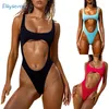 Women's Swimwear One-Piece Fashion Pit Strips Bikini No Steel Support Swimming Costume Sexy Three Point Tight Hollow Swimsuit