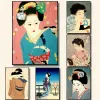 Japanse geisha -posters vrouw die haar haarprints canvas kammen, printen retro muur kunstfoto voor woonkamer huisdecoratie