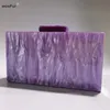Pearl Marble Purple Acryl Clasp Box Koppelingen Dames Schouder Mini Zomeravond Turnus Vrouwelijk merk Flap Wedding Party Handtas