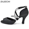 Sapatos de dança Dileechi Latin feminino brilhante tira de diamante Black Color Heal