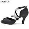 Tanzschuhe Dileechi Latin Latin Damen Shiny Diamond Knöchelgurt schwarze Farbschere 8 cm modernes Tanzen