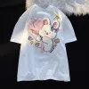 Vestidos algodão design de verão sensor de nicho de coelho bordado tshirt de manga curta masculina e feminina de desenho animado lotado em top y2k