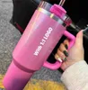 Becher US Stock Winter Pink Parade CO 40oz Quencher H2.0 MUS Cups Reisewagen Tumbler Tasse mit Griff Valentinstag IFT mit 1 1 gleiche I0117 L49