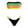 Kvinnors badkläder kvinnor baddräkter kvinnor färgade ränder bikini set push-up vadderad bh bathing strandkläder sommar kvinnliga kostymer