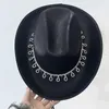 Berets Western Rhinestone Cowboy Hats błyszcząc Cowgirl Hat Classic Black Finel Roll Up Brim and