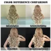 7JHH WIGS 13*4 Peruca de renda frontal Longa peruca loira ondulada para mulheres sintéticas de renda marrom clara franjas