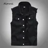 Dimusi Vintage Design Mens Denim Vests Retor Neeveless Jackets Men Ripped Hole Jean Wistcoats Clothing Jaqueta Masculina 240327