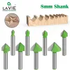 LAVIE 1PC 8 mm Shank 90 degrés V Bit de coupe de type V CNC Gravure Bit de routeur Solid Bit Cutter C0802406GN