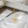 Pendant Necklaces Yun RUO Luxury White Shell Camellia Pendant Necklace for Women 18k Gold Fashion 316 L Stainless Steel Jewelry High PolishingQ