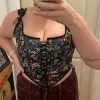 Dames Vintage Floral Printed Lace Up bijgesneden bustier Vest Underbust Corset Top Ren Faire Crop Top Elagant Tank Camisole