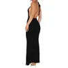 Casual Dresses HEZIOWYUN Women's Halter Tie-up Backless Bodycon Long Dress Sleeveless Solid Color Cocktail Formal Party