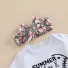 Kleidung Sets Baby Girl Wheer Letter Print Kurzärmel Crew Neck Strampler Herz Leopard Baseball Shorts Stirnband 3pcs Set