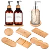 Holzseifenspender Tablett Waschtisch -Arbeitsplatte Flaschen Organizer Halter runde Quadratkerzen Schmuckablage für Badezimmer