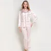 Home Clothing Women Silk Satin Pajama Set Long Sleeve Sleepwear Solid Pyjama Femme Fashion Nightwear Top Pant 2 Pieces