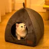Kattbäddar möbler mjuk katt säng vikbar kattunge hus halvt avancerade inomhus katter grotta varm kennel för små hundar katter djupt sömn husdjur tillbehör