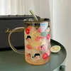 Weingläser 900 ml Kawaii Erdbeerglas Wasserflasche Netter Kaffeetasse Becher Tragbarer Milch Tee Juice Tasse mit Deckel Stroh Getränkware