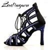 Chaussures de danse Ladingwu Bottes latines Salsa Salsa Femmes Blue Hinaistones confortables pour ajuster la sangle