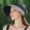 Summer UVProof Sun Hat For Women Korean Version Empty Top Black Gel Large Brim To Cover The Face Shell Sunshade Hat240409