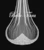 2019 Crystal Beads Wedding Veils One Lace Lace Length