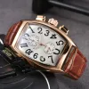 2024 Tops Luxus braunes Lederquarz Watch Watch Männer Edelstahl Automatische Sportmänner Selbstwind Uhren Tourbillon Männliche Armbanduhr x215