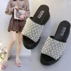 2024 Summer New Style Outward Wearing Matsu Cake Thick Sole High for Women's Sequin Pearl Slop Heel Cool Slippers