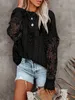 2024 explosion hollowed-out flower long sleeve sweater for women and women loose crew-neck pullover top