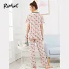 Hemkläder Romwe Pyjamas för kvinnor Multicolor Flamingo Print Casual Nightwear Short Sleeve Woman kläder 2024 Summer Sleepwear Pyjama Set
