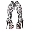 Dance Shoes Leecabe 20CM/8inches Leopard Upper With Suede Pole Dancing High Heel Platform Boots Closed Toe