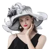 Basker kvinnors rufflade tyll fascinator klänning brud cap semester brittisk teaparty bröllop påsk hatt