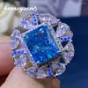 Cluster Rings PANSYSEN Trendy 925 Sterling Silver 10 12MM Radiant Cut Aquamarine High Carbon Diamond For Women Fine Jewelry