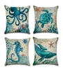 Anpassningsbara singelsidedtryck Marine Sea Turtle Seahorse Whale Octopus Home Cushion täcker 45x45cm LINEN SOFA PALLOW CASE DH08908557