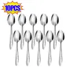 Spoons 20-5PCS Stainless Steel Rose Pattern Long-Handled Coffee TeaSpoons For Ice Cream Dessert Kitchen Restaurant Tableware Set