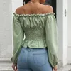 Blouses pour femmes Elegant Blouse off épaule à lacets volants mince rose et hauts 2024 Spring automne femme blanc shirt décontracté