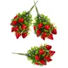 Decorative Flowers 3 Pcs Berries Simulated Strawberry Fake Stems Party Decorations Outdoor Fruit Branches Vase Filling Decors Artificial